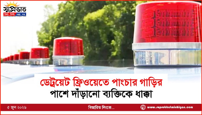ডেট্রয়েট ফ্রিওয়েতে পাংচার গাড়ির পাশে দাঁড়ানো ব্যক্তিকে ধাক্কা
