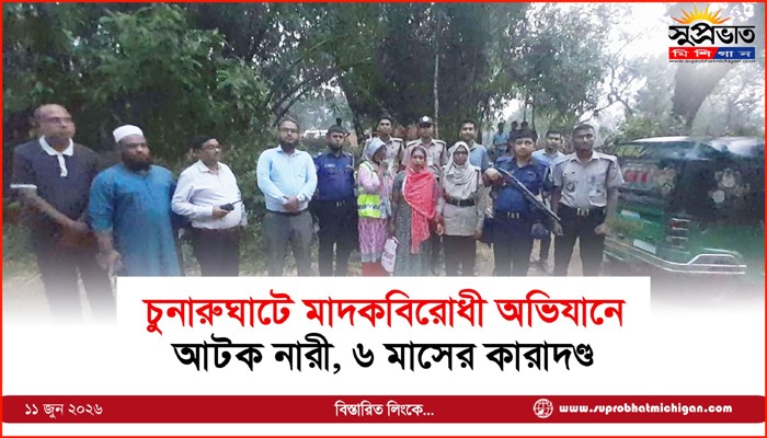 চুনারুঘাটে মাদকবিরোধী অভিযানে আটক নারী, ৬ মাসের কারাদণ্ড